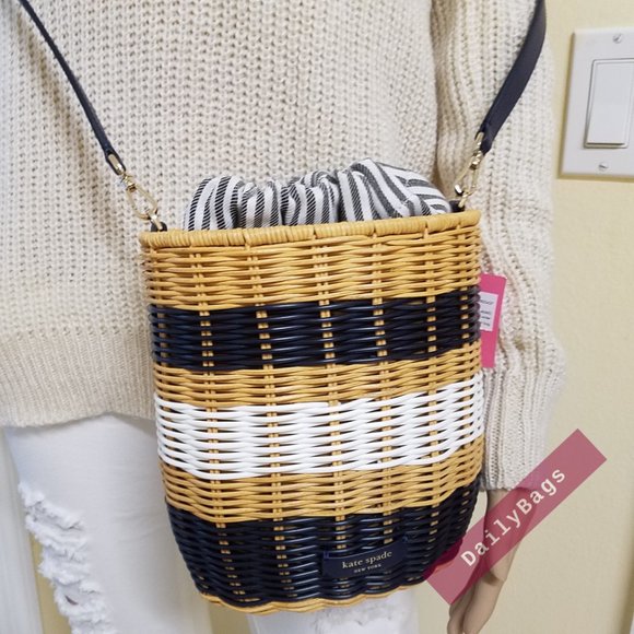 KATE SPADE BUOY WICKER MEDIUM BUCKET BAG CROSSBODY BLUE MULTI PXR00427 NWT $399 - Picture 6 of 10